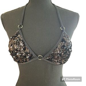 Women’s Black Sequin Bikini Top
